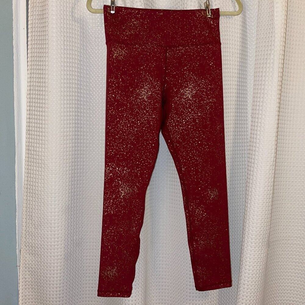 ZYIA Active Red Gold Splatter High Waist Leggings Size 6 Compression